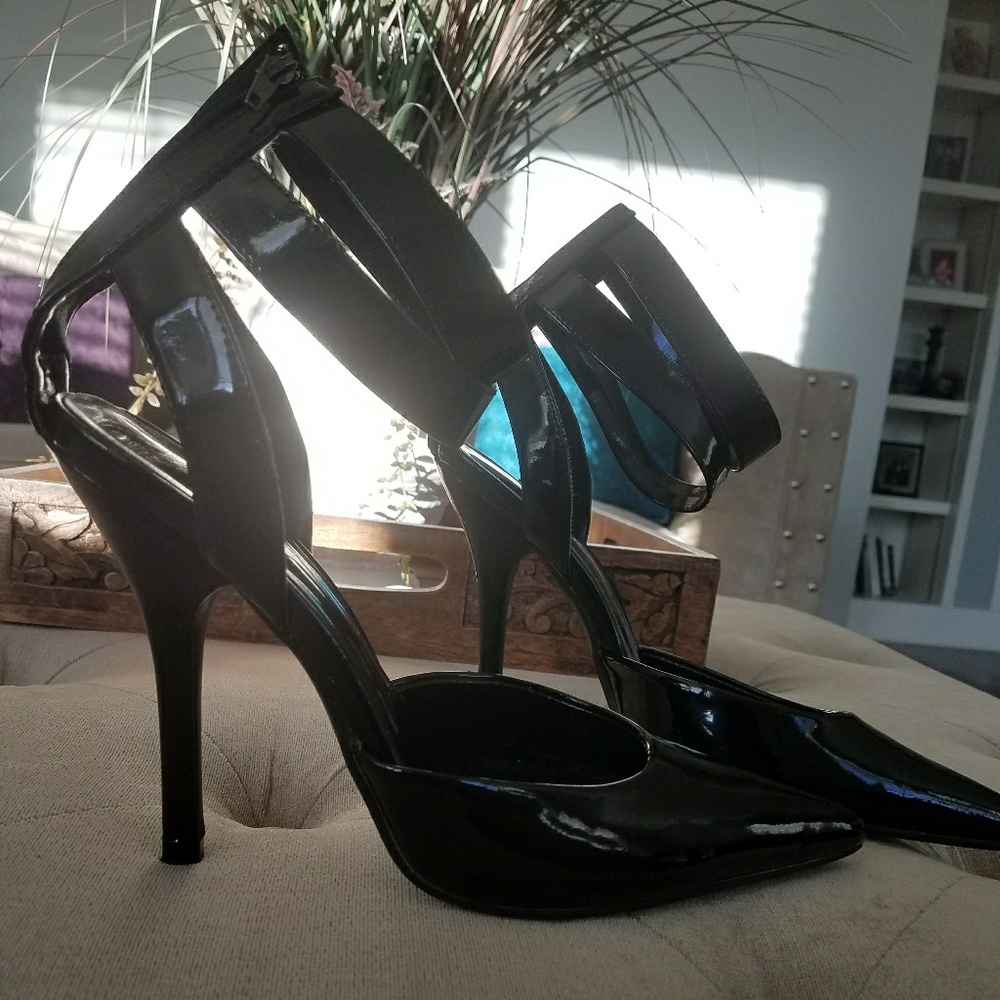 Black patent leather heels